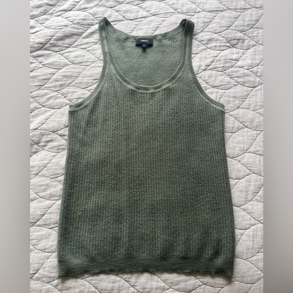 Theory Cashmere Knit Tank Top in Sage Green